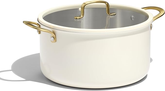 CAROTE 6QT Full Clad Tri Ply Stainless Steel Stock Pot with Lid, Kitchen Stockpot Soup Pot, Outer Ceramic Layer, Even Heating, All Stoves Compatible, Oven & Dishwasher Safe, Stay Cool Handle, White