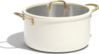 CAROTE 6QT Full Clad Tri Ply Stainless Steel Stock Pot with Lid, Kitchen Stockpot Soup Pot, Outer Ceramic Layer, Even Heating, All Stoves Compatible, Oven & Dishwasher Safe, Stay Cool Handle, White