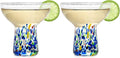 Large Stemless Margarita Glasses – Set of 2-14oz Luxury Hand Blown Confetti Margaritas, Martini, Cocktails, Water, Wine, Dessert & Champagne Glasses Cinco de Mayo, Hand Blown - Mexican Confetti Glass