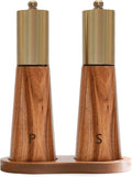 Salt and Pepper Grinder Set Gold Manual Pepper Grinder with Wooden Base, Adjustable Coarseness Refillable Ceramic Blade Grinding Enjoy Fresh Ground Pepper Salts with Spices, 2pcs-7in(7IN-Golden Wood)