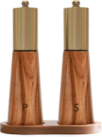 Salt and Pepper Grinder Set Gold Manual Pepper Grinder with Wooden Base, Adjustable Coarseness Refillable Ceramic Blade Grinding Enjoy Fresh Ground Pepper Salts with Spices, 2pcs-7in(7IN-Golden Wood)