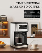 Kismile Coffee Maker, 14-Cup Programmable Drip Coffee Makers Machines with Timer, Keep Hot Plate & Reusable Filter, Self-Cleaning, Auto Pause, Stainless Steel