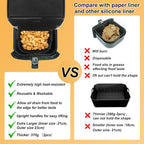 BYKITCHEN 9 Inch Square Silicone Air Fryer Liners for 6 to 8QT, Set of 2, Reusable Silicone Airfryer Tray Insert, Air Fryer Accessories for Corsori 6QT, Ninja Airfryer Pro XL 6.5QT, Gourmia & More