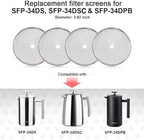 Secura French Press Replacement Screens, Stainless Steel Reusable Mesh Filter for 34 Ounce, 1 Liter Coffee Press, 4 Pack