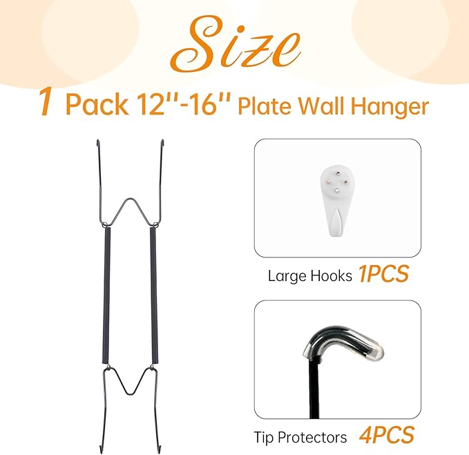 Bilillo Plate Hangers for The Wall, Suitable for 12''-16'' Decorative Plate,Invisible Heavy Duty Wire Plate Holder with Wall Hooks, Plate Hangers for Displaying Plates, Platter, Dish (Black)