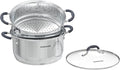 SUNHOUSE - 3.1 Quart Steamer Pots with Lid 2-Tier Multipurpose Stainless Steel Steaming Pot Cookware with Handle for Vegetable, Dumpling, Sauce, Food - Triple Bottom, Measurement Line