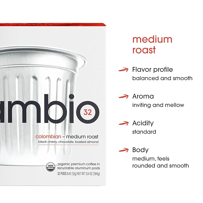Cambio Roasters Colombian Organic Coffee K Cups for Keurig, Medium Roast Coffee K-Cup, Only Aluminum Keurig K Cups with Organic Beans, More Flavor & Longer Lasting Freshness, Medium Roast, 60 count