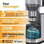 Cold Press Juicer, Upgraded AC Motor Masticating Juicer, Food-Grade Stainless Steel Auger, BPA-FREE Slow Juicing Extractor Machine with Easy Clean 5.8" Feeding Chute for Whole Vegs and Fruits