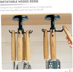 3pcs No-Nail Kitchen Utensil Hooks Rotatable Black Hanging Storage Organizer Under Cabinet Multi-Functional Wall Mounted Holder for Cooking Tools