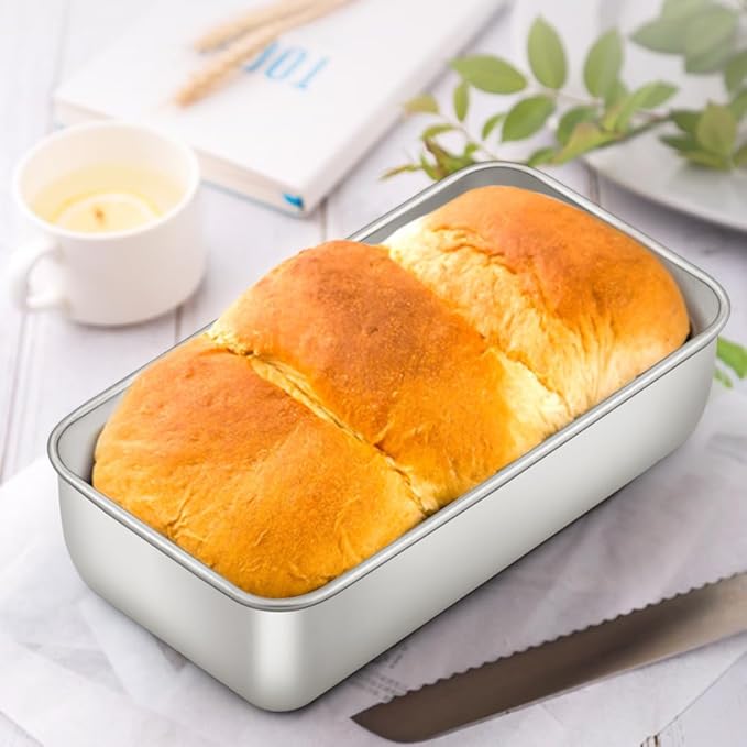 E-far Loaf Pan for Baking Bread, 9 x 5 Inch Stainless Steel Baking Loaf Pan, Metal Bakeware for Bread Meatloaf Cake Brownies, Healthy & Non Toxic, Brushed Finish & Easy Release, Oven & Dishwasher Safe