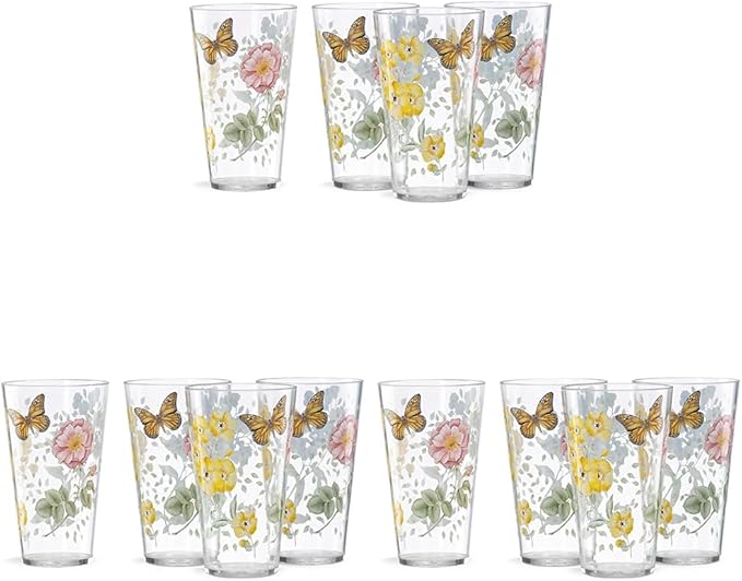 Lenox 866239 Butterfly Meadow Acrylic 4-Piece Highball Set, 20 oz, Acrylic NOT GLASS (Pack of 3)