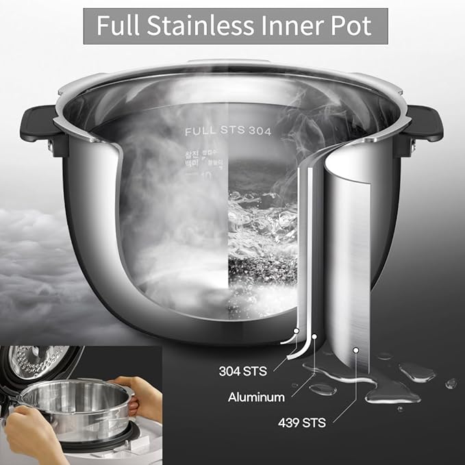 Cuchen 6-Cup Premium IH Pressure Rice Cooker with 304Ti Stainless Steel Inner Pot, Dual High/Non-Pressure Modes, Voice Guide & Auto Steam Clean, White (CRH-TWS0610PWUS)