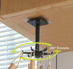 Kitchen Utensil Hanger with 6 Hooks, 2 Pack Under Cabinet Utensil Holder 360° Rotatable Kitchen Hooks Utensil Rack Space Saving No Drilling Nail Free Kitchen Utensil Organizer for Wall, Black