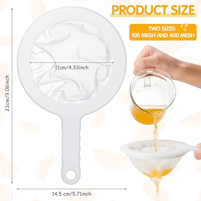 Zopeal 2 Pcs 9" Ultra Fine Mesh Strainer for Kefir Grains Plastic Juice Strainer Food Colander Greek Yogurt Sieve Large Capacity Filter for Kombucha Cold Brew Coffee Shrimp Separation(100/400 Mesh)