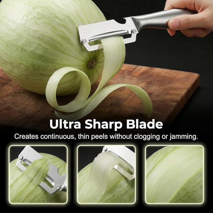 Multi-Functional Vegetable Peeler for Kitchen, 2026 New Vegetable Peeler with Wooden Handle and Bottle Opener, 2 in 1 Stainless Steel Kitchen Tool for Fruit Apple Potato Pumpkin Slicer (sliver, 1PCS)