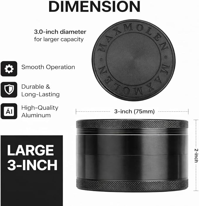 3" Inch Large Spice & Seasoning Grinder, Dual Grind Plate for Fine and Medium result