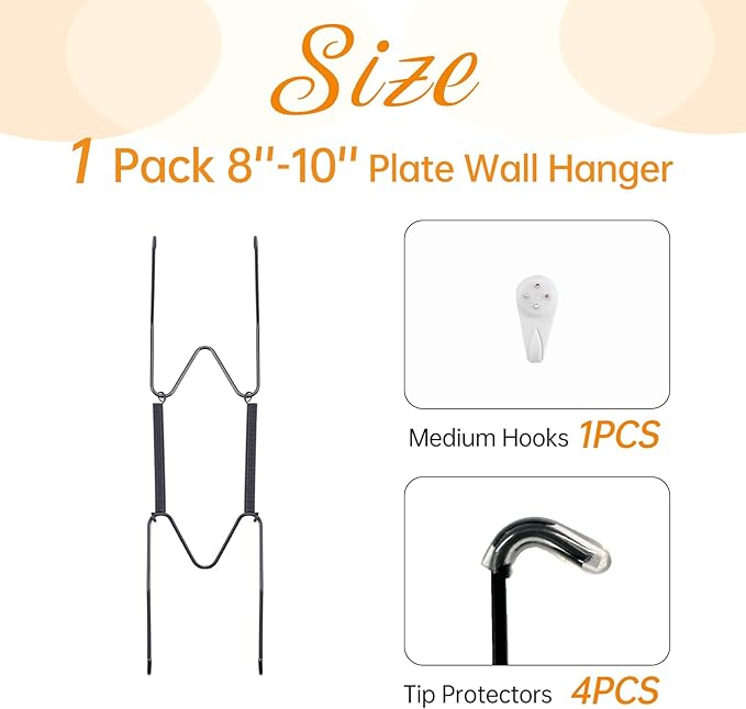 Bilillo Plate Hangers for The Wall, Suitable for 8''-10'' Decorative Plate,Invisible Heavy Duty Wire Plate Holder with Wall Hooks, Plate Hangers for Displaying Plates, Platter, Dish (Black)