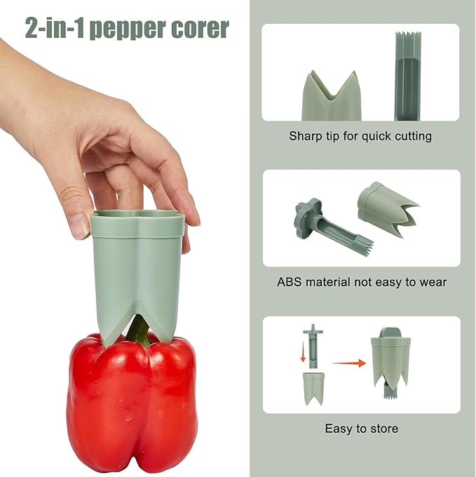 2PCS Pepper corer seed remover,Upgrade2 in 1 Fruit Pepper Seed Corer Remover,Quickly Cutting and Deseeding Bell Pepper Corer Tool for Vegetables Kitchen Gadget