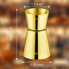 Briout Jigger for Bartending, 2 Pcs Double Cocktail Jigger Japanese Premium 304 Food Grade Stainless Steel Jigger 1 OZ 1/2 OZ, Flat Edge Gold