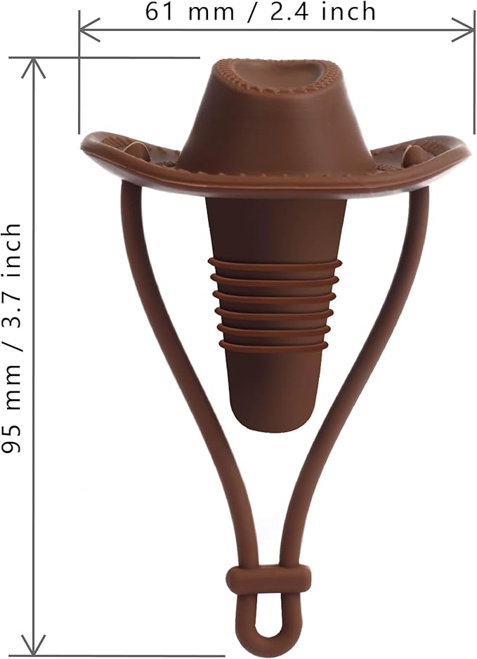 Silicone Wine Stopper Cute Wine Accessories Reusable Sealing plug Fun Cowboy Hat bottle Seals keep wine fresh Gifts for Wine Collector replacement Corks (Brown)