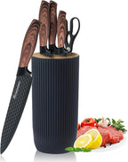 Kitchen Knife Set, Retrosohoo 6-Pieces Khaki Sharp Knife Block Set for Kitchen, Non-stick Non-slip Stainless Steel Chef Knife Set with Universal Knife Block Suitable for Home Restaurant (Black)