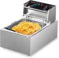 ROVSUN 11.4QT Electric Commercial Deep Fryer with Basket & Lid, Countertop Kitchen Frying Machine, Temperature Adjustable Stainless Steel French Fryer for French Fries Donuts Onion Rings 2500W