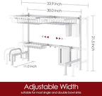 Sakugi Over The Sink Dish Drying Rack - Adjustable 2 Tier Large Capacity Stainless Steel Drainer with Cutlery & Utensil Holders, Kitchen Storage & Organization, 30"-33.9" L x 11" W x 21.5" H, White