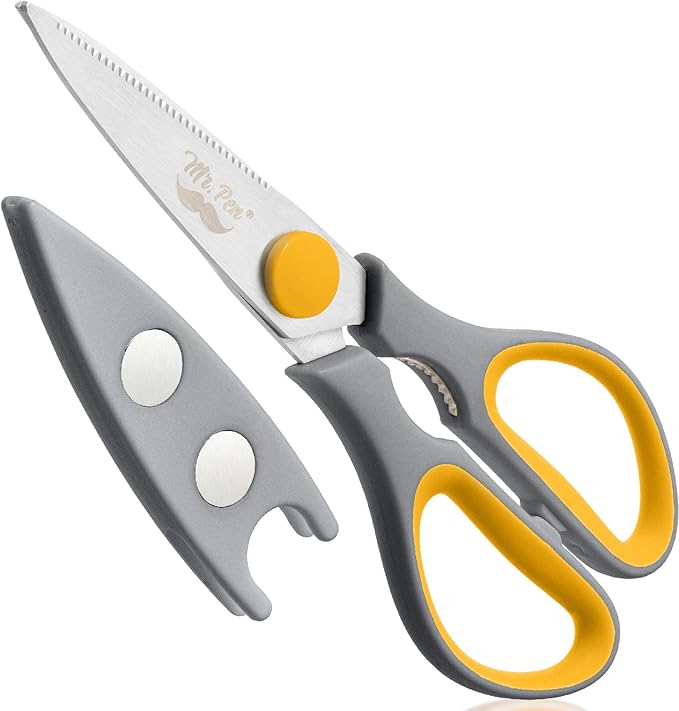 Mr. Pen- All Purpose Kitchen Shears with Protective Sheath, 8 Inch, Dishwasher Safe, Stainless Steel Food Scissors with Micro-Serrated Blades, Durable Utility Kitchen Shears, Gray & Orange