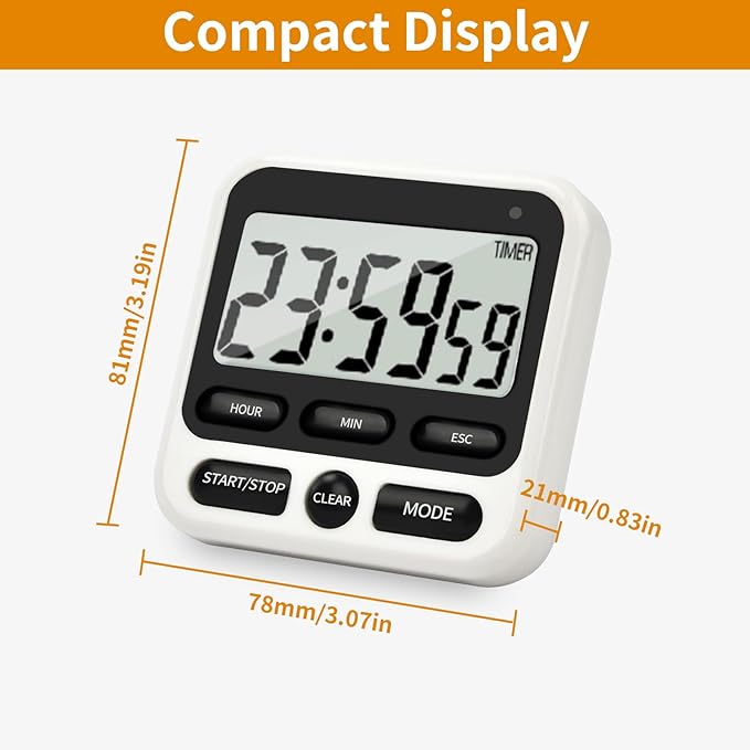2 Pack Digital Kitchen Timer NKOVE 24 Hour Clock and Alarm Function with Silent or Alarm Manual Switching Count UP or Down and Memory Function Black