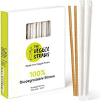 100% Biodegradable Individually Wrapped Cocktail Stirrers – 100 PCS of 5.50 Inches Premium Quality Disposable Coffee Stirrers, Best Biodegradable Stirrers for All Drinks – By The Veggie Straws