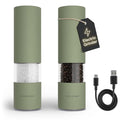LARS NYSØM Electric Salt and Pepper Grinder Set I Automatic Salt and Pepper Mills with Adjustable Ceramic Grinder I USB Rechargeable Electric Spice Mill Set with LED Light (Sage Green)
