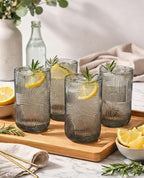 Glaver's Smoke Highball Drinking Glasses, 17 Ounces, Cocktail Bar Vintage Kitchen Glasses, Set of 4 Elegant Everyday Premium Basic Heavy Duty Glassware Set