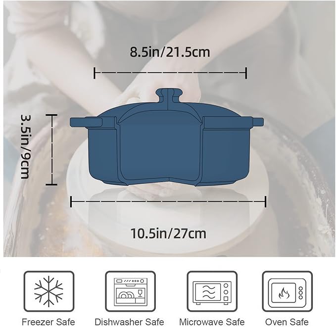 FUN ELEMENTS Lace Emboss Casserole Dish with Lid, 2 Quart Oven to Table Ceramic Round Serving Dish with Handles for Dinner and Party, Thanksgiving Christmas Gifts(Grayish Blue)
