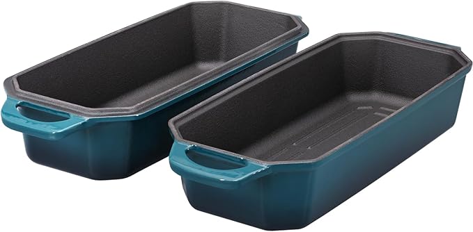 Flavehc Bread Pan Cast Iron Loaf Pan with Lid Bread Loaf Pan 13x5 Inch Enameled Cast Iron Sourdough Bread Pan,DarkCyan