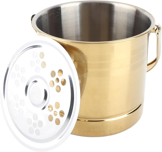 1L Ice Bucket Wine Cooler Bucket Stainless Steel Wine Chiller Handles Filter Plate Parties Gold (Gold)