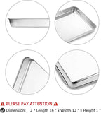 Baking Sheets Set of 2, Bastwe 16 inch Cookie Sheets & Stainless Steel Baking Pans & Toaster Oven Tray Pans, Rectangle Size 15.95L x 11.97W x 1H inch, Non Toxic & Healthy, Mirror Finish & Rust Free