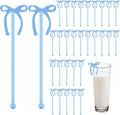 SiliFine 30 Pcs 6 Inch Party Drink Stirrers, Bow Stir Sticks Coffee Stirrers Reusable Plastic Swizzle Sticks for Wedding Birthday Bridal Cocktail Decorations Galentines Supplies(Blue)