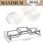 ZENFUN 10 oz Square Bowl Chip & Dip Serving Set, Pocelain Ramekin Bowls with Metal Rack Stand, White Small Serving Dishes, Condiment Serving Tray for Entertaining, Party, Buffets, Christmas