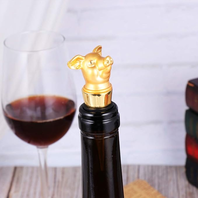 Hemoton Pig Wine Stopper Creative Animal Design Food Grade Alloy Bottle Plug for Wine Beer Vinegar Bottles Perfect for Bar Party Kitchen Use
