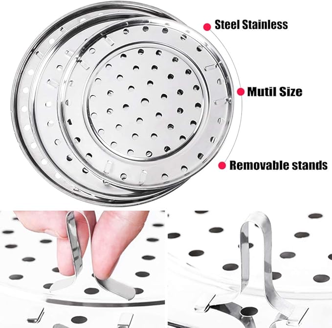 Round Stainless Steel Steamer Rack 7.6" 8.5" 9.33" 10.23" Inch Diameter Steaming Rack Stand Canner Canning Racks Stock Pot Steaming Tray Pressure Cooker Cooking Toast Bread Salad Baking (4 Pack)