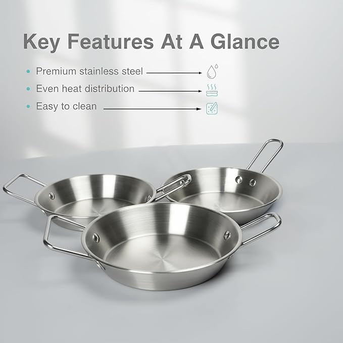 Au Gratin Dishes Stainless Steel, Specialty Gratins Pots and Pans, Cookware, Small Baking Dish with Handles, Set of 4, 27 Oz, for Oven Roasting, Individual portion, Pie (Silver, 8.3 Inch)