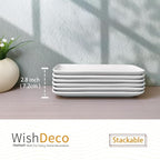 WishDeco Small Rectangle Plates Set of 6, White Serving Platters 9 inch, Ceramic Sushi Plates, Serving Plate for Appetizer, Dessert, Party, Microwave Safe