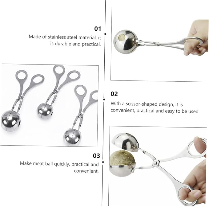 MAGICLULU 304 Stainless Steel Meatball Maker Tool 3-Piece Set for Easy Meatball and Fish Ball Making Non-Stick Kitchen Gadget for Home Cooking