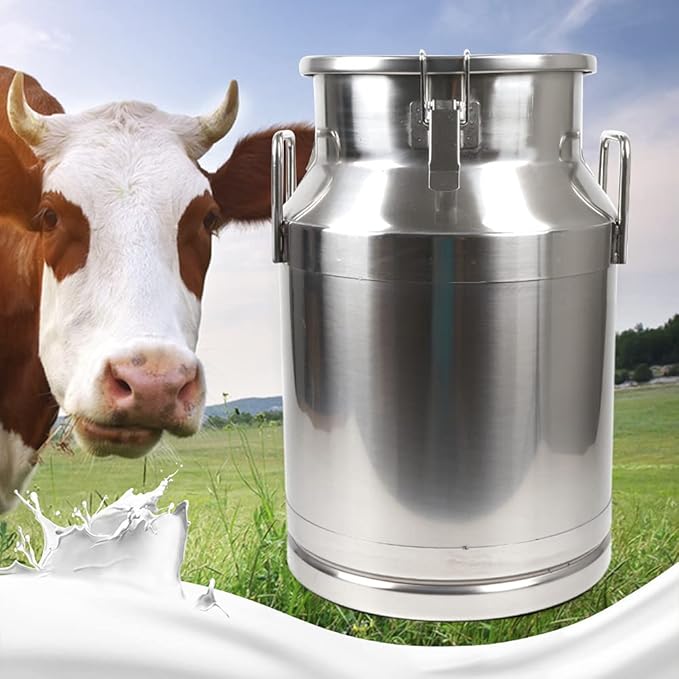 304 Stainless Steel Milk Can Large 12L-60L Capacity Milk Bucket Ice Buckets Bar Tools Wine Pail Bucket Milk Can Tote Jug with Sealed Lid Heavy Duty for Milk and Wine Liquid Storage (30L)