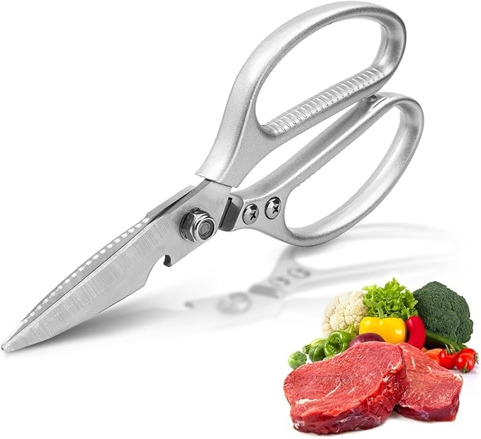8.5" Kitchen Scissors for Food Chef Scissors Heavy Duty Culinary Scissor Full Metal Professional Sharp Kitchen Shears for Cooking Chicken Meat Pizza, Silver