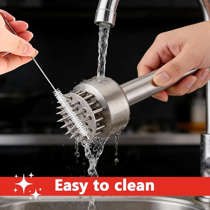 Stainless Steel Meat Tenderizer Tool, 21 Sharp Needles, Chicken Meat Tenderizer, Tenderizing Steak, Beef, Chicken, Pork, Barbecue, Marinating Prep Tool, with Cleaning Brush and Seasoning Jars