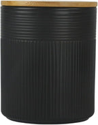 10 Strawberry Street Luca Matte Black Embossed Ceramic Kitchen Canister Set, Set of 3, Bamboo Lids