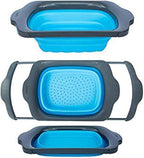 Comfify XL Large Kitchen Strainer - Collapsible Silicone Over - The-Sink Colander with Extendable Handles - Use with Pasta, Fruit, Berries & Veggie - 6 Quart - Blue