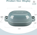 Enameled Cast Iron Oval Dutch Oven Pot with Lid, Dutch Oven for Sourdough Bread Baking, Oval Bread Pan, 7qt, Seasalt