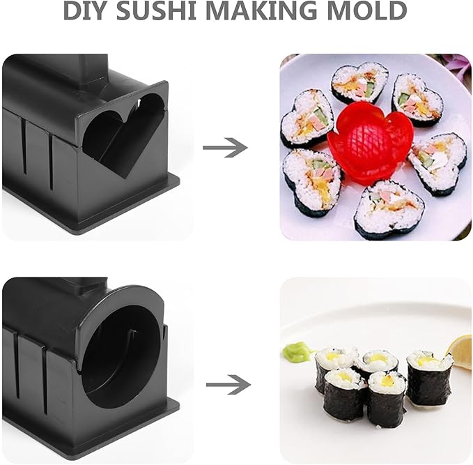 Garneck Sushi Making Molds Rice Roll Makers 10pcs Set Black DIY Onigiri Rice Ball Mold Kit for Home Kitchen Cooking Tools